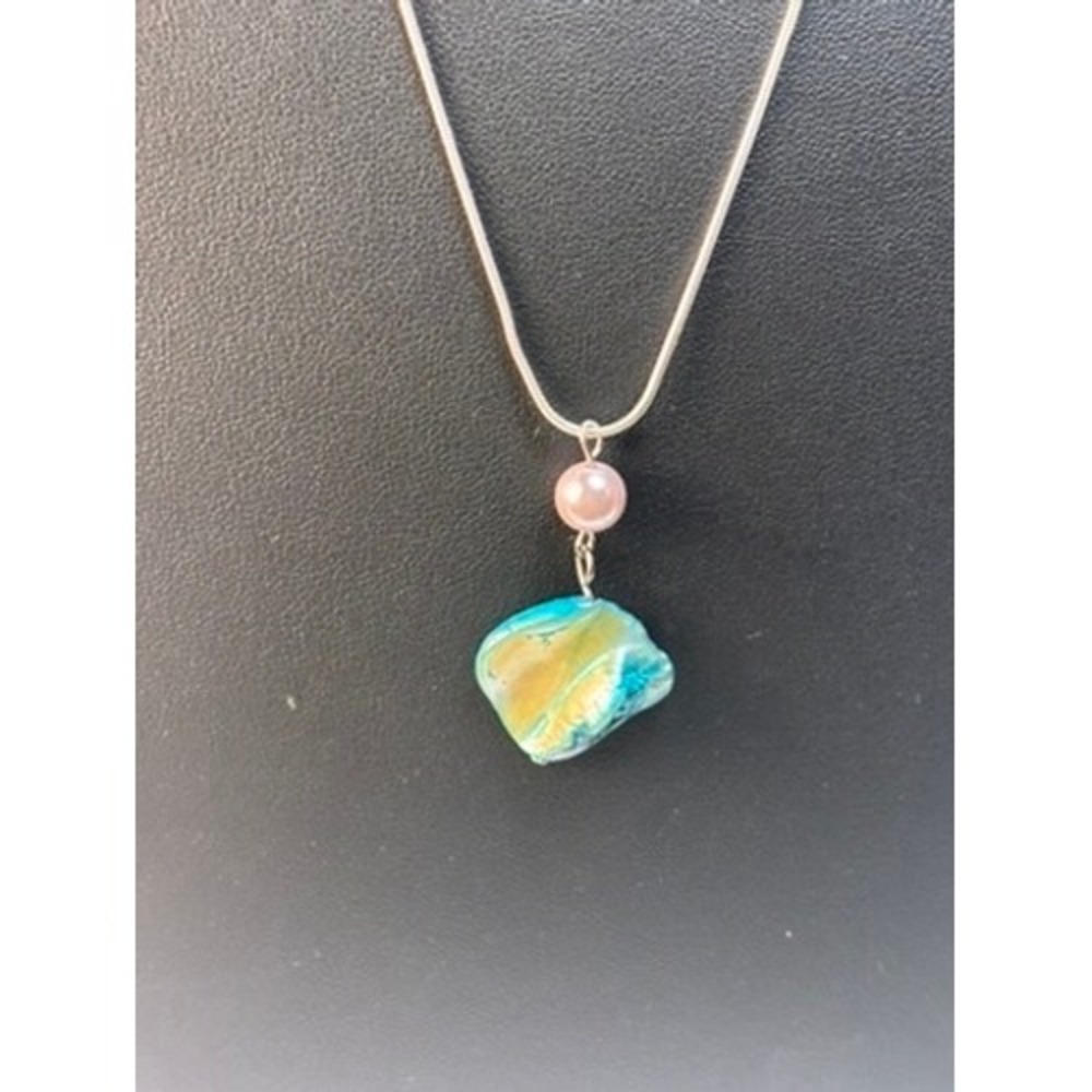 Abalone Shell Pendant Necklace Turquoise Pink Pearl Boho Chic Statement Jewelry